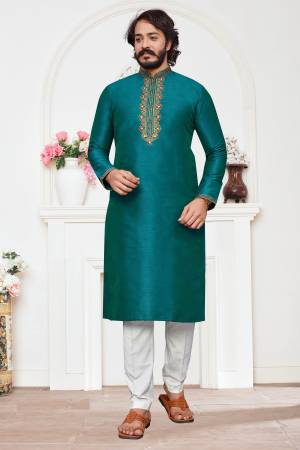 Traditional Indian Wear Long Kurta made from Art Silk and Cotton Pant
