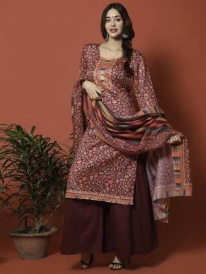 Allover Contrast Digital Kashmiri Print With Digital Printed Dupatta