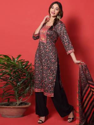 Allover Contrast Digital Kashmiri Print With Digital Printed Dupatta