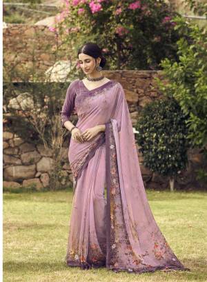 Faux Sorer Crepe  Digital Print Saree With Crepe Printed Blouse.