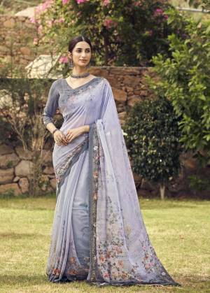 Faux Sorer Crepe  Digital Print Saree With Crepe Printed Blouse.