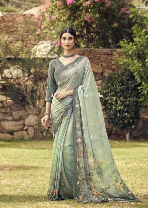 Faux Sorer Crepe  Digital Print Saree With Crepe Printed Blouse.