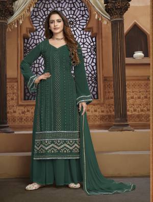 Green Faux Georgette Embroidery Work Semi Stitched Shararasuit For Woman