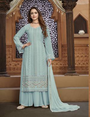 Firozi Faux Georgette Embroidery Work Semi Stitched Shararasuit For Woman