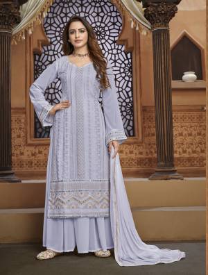 Grey Faux Georgette Embroidery Work Semi Stitched Shararasuit For Woman
