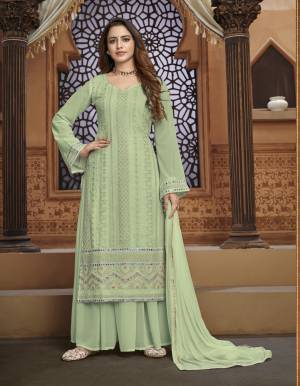 Light Green Faux Georgette Embroidery Work Semi Stitched Shararasuit For Woman