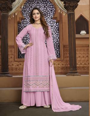 Pink Faux Georgette Embroidery Work Semi Stitched Shararasuit For Woman