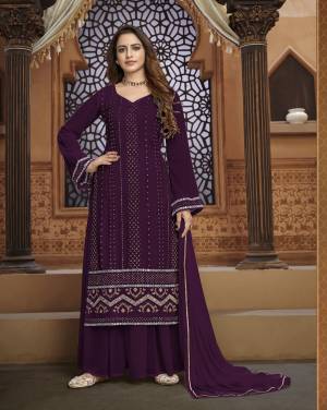 Purple Faux Georgette Embroidery Work Semi Stitched Shararasuit For Woman