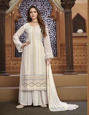 White Faux Georgette Embroidery Work Semi Stitched Shararasuit For Woman