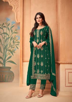 Green Faux Georgette pant type suit Style Salwar kameez The Lace,Embroidery Work with shantoon Inner with sleeves Heavy Faux Georgette with Embroidery Work Personifies The Entire Appearance. Comes with Matching Pant with embroidery work And Dupatta.