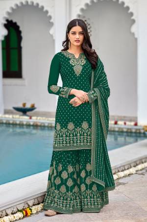 PR Fashion Women's Semi-Stitched Green Faux Georgette sharara suit for wedding wear