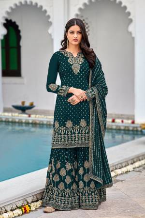 PR Fashion Women's Semi-Stitched Sea Blue Faux Georgette sharara suit for wedding wear