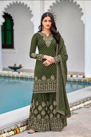 PR Fashion Women's Semi-Stitched Light Green Faux Georgette sharara suit for wedding wear