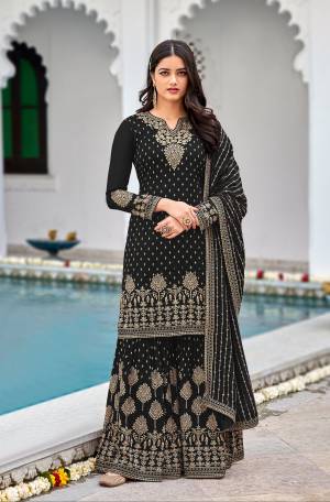 PR Fashion Women's Semi-Stitched Black Faux Georgette sharara suit for wedding wear