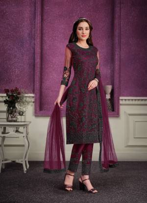 PR Fashion Women Soft Net Embroidery Work Straight Top with Bottom And Dupatta Set