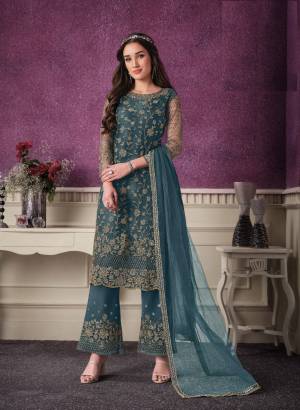 PR Fashion Women Soft Net Embroidery Work Straight Top with Bottom And Dupatta Set