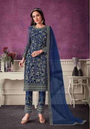 PR Fashion Women Soft Net Embroidery Work Straight Top with Bottom And Dupatta Set