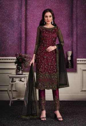 PR Fashion Women Soft Net Embroidery Work Straight Top with Bottom And Dupatta Set