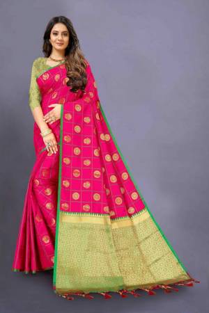 Lichi Silk saree with beautiful weaving with Rich Pallu & Weawing  Border