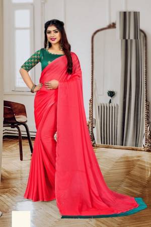 Plain Chiffon Saree Come With Designer Contrast Blouse