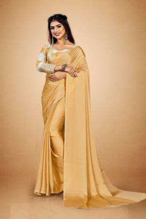 Plain Satin Georgette Saree Come With Designer Contrast Blouse