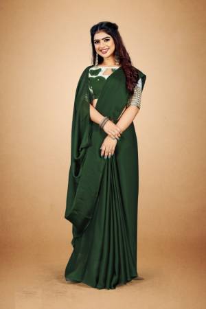 Plain Satin Georgette Saree Come With Designer Contrast Blouse