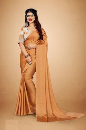 Plain Satin Georgette Saree Come With Designer Contrast Blouse