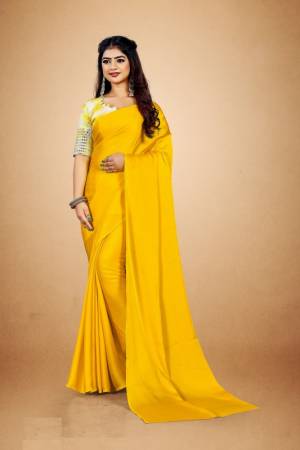 Plain Satin Georgette Saree Come With Designer Contrast Blouse