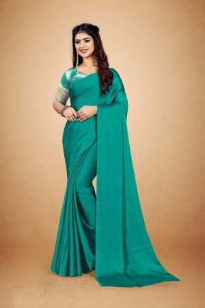 Plain Satin Georgette Saree Come With Designer Contrast Blouse