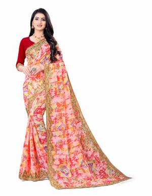 Beautifull Designer Georgette Saree Come With Georgette Contrast Blouse