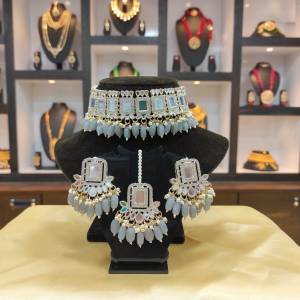 Mirror Chokar Necklace with Earring and Mangtika 
