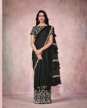 Black Lycra Embroidery Designer Saree With Blouse.