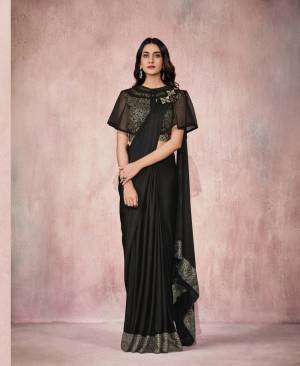 Black Lycra Embroidery Designer Saree With Blouse.