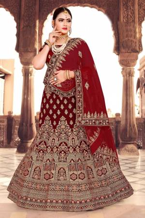 Velvet Fabricated Heavy Designer Embroidery Work Lehenga Collection