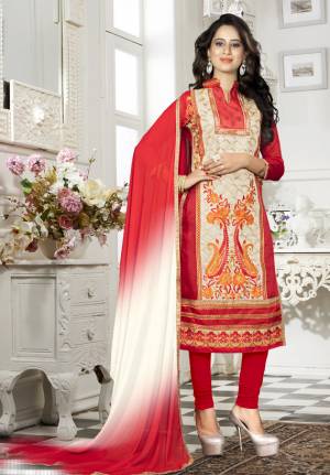Get This Suit Tailored According Your Desired Fit And Comfort. Its Attractive Cream And Red Color Will Give You Simple And Ethenic Look Whille Its Chanderi Cotton Fabric Will Give Comfort All Day Long.
