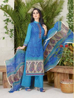 Bored Of Those Old Casual Suit Of Your Wardrobe Than Add This Blue Colored Dress Material And Get It Stitched According To your Size And Comfort. This Casual Suit Is Fabricated On Cotton. Buy This Now.