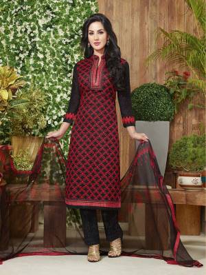 For A Sleek And Elegant Look. Buy This Black And Red Colored Suit Paired With Black Colored Bottom And Dupatta. This Dress Material Is Fabricated On Cotton  Make This As Plazzo Or Chudidar Or Even Pants. Buy This Now. 