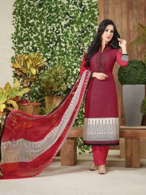 Enhance Yor Royalty With This Maroon Colored Dress Material Fabricated On Cotton. Get This Tailored As Per Your Size And Comfort Into Plazzo Or Pants. Grab This Casual Dress Material Now.