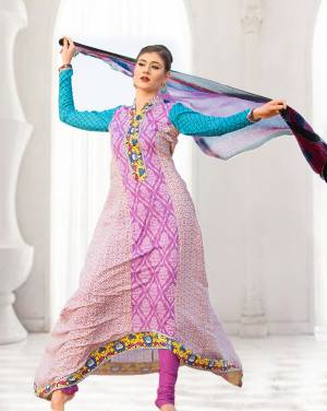 Add Some Unique Colors in Casual Wear With This Lavendor Colored Dress Material Paired With Multi Colored Dupatta. This Suit Is Fabricated On Cotton Paired With Chiffon Fabricated Dupatta. Buy This Lovely Dress Materail Now.