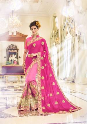 Grab This Pink Colored Designer Saree For Any Functions, Parties Or Occasions. This Dynamic Saree Is Decorated On Georgette And Is Hooked Up With Pink Colored Banglori Silk Blouse. Grab It Now Before It's Too Late