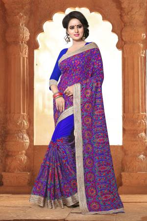 This Kashmiri Work Saree Is A Unique Pick For Your Upcoming Events. Its Royal Blue Gorgeous Colored And GeorgetteFabric Are The Basic Dwells Of This Saree. Enjoy The Attention And Style The Look With The Appropriate Accessories. Grab It Now.