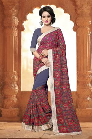 Flaunt A New Ethnic Look Wearing This Dark Grey Colored Saree. Featuring A Beautifull Kashmiri Work , Fancy Pattern, This Saree Is A Must-Have In Your Ethnic Wear Collection. Made From Georgette, This Saree Is Easy To Drape. T
