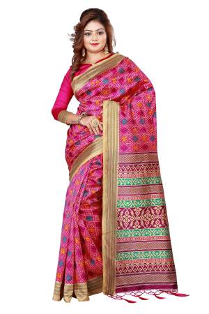 Shine Bright Wearing This Saree In Pink Color Paired With Pink Colored Blouse. This Saree And Blouse Are Fabricated On Crepe Silk Beautified With Intricate Prints All Over It. It Is Light In Weight And Easy To Carry All Day Long.
