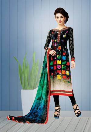 Enhance Your Beauty Wearing This Black Colored Straight Cut Suit Paired With Black Colored Bottom And Multi Colored Dupatta. Its Top And Bottom Are Fabricated On Crepe Paired With Georgette Dupatta. Buy It Now,.