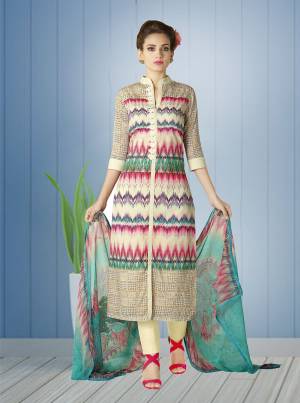 Colors Add Beauty To Any Attire. So Grab This Dress Material In Multi Color Paired With Cream Colored Bottom And Blue Colored Dupatta. Its Top And Bottom Are Fabricated On Lawn Cotton And Chiffon Dupatta.  Get This Dress Material Stitched As Per Your Desired Fit and Comfort.