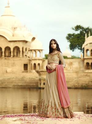 Simple And Elegant Lehenga Choli Is In Beige Color Paired With Contrasting Pink Colored Dupatta. This Lehenga Choli Are Fabricated On Art Silk Paired With Net Fabricated Blouse. It Has Detailed Embroidery Over It Which Is Giving An Unique Look To Your Personality. Buy This Designer Saree Now.
