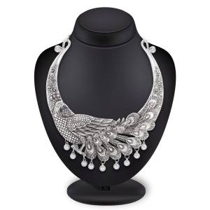 This Beautiful Peacock Patterned Necklace Is Here In Oxidize Material Which Can Be Paired With Any Traditonal Dress. Buy Now.