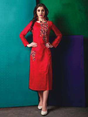 Adorn the Angelic Look wearing This Elegant Red Colored Kurti Fabricated On Cotton. This Kurti Is Light In Weight And Comfortable To Carry All Day Long.