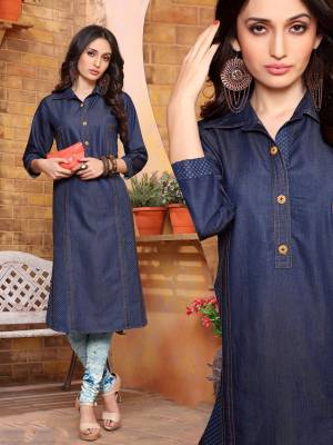 Here Is A Shirt Patterned Kurti In Blue Color Fabricated On Soft Denim. This Readymade Kurti Is Available In Many Sizes. Buy Now.