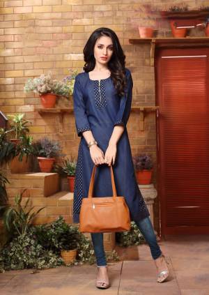 Simple And Elegant Looking Straight Cut Kurti Is Here Blue Color. This Kurti Is Fabricated On Soft Denim. It Is Readymade And Available In Many Sizes.